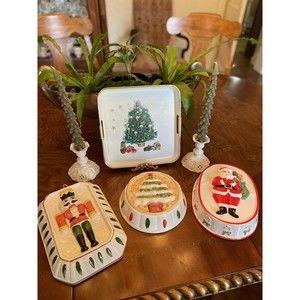 Set Of 3 Vintage Christmas Ceramic Hanging Molds, Santa Claus, Nutcracker, Tree